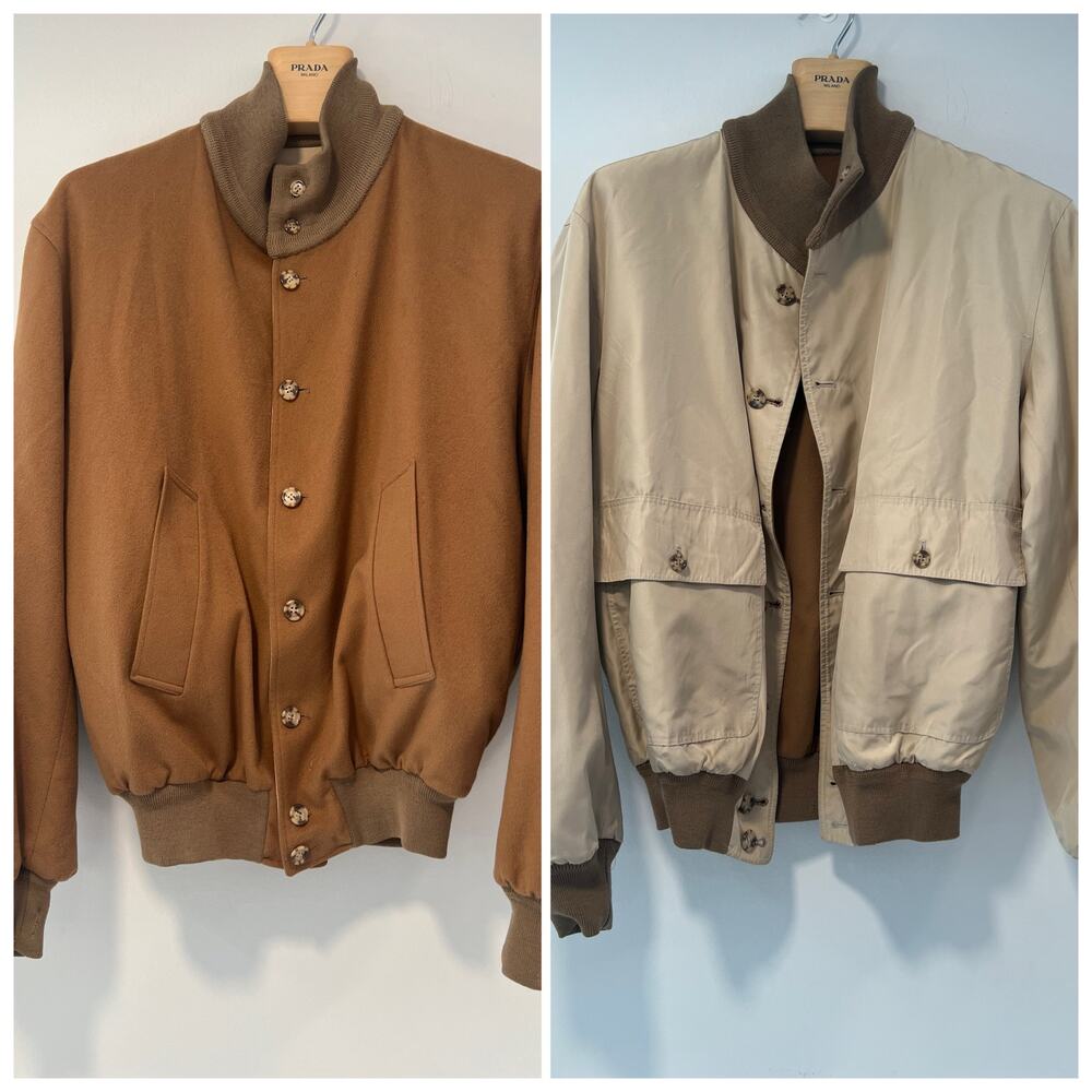 Vintage Reversible Men’s Bomber Jacket Brown Beige Size Medium JP